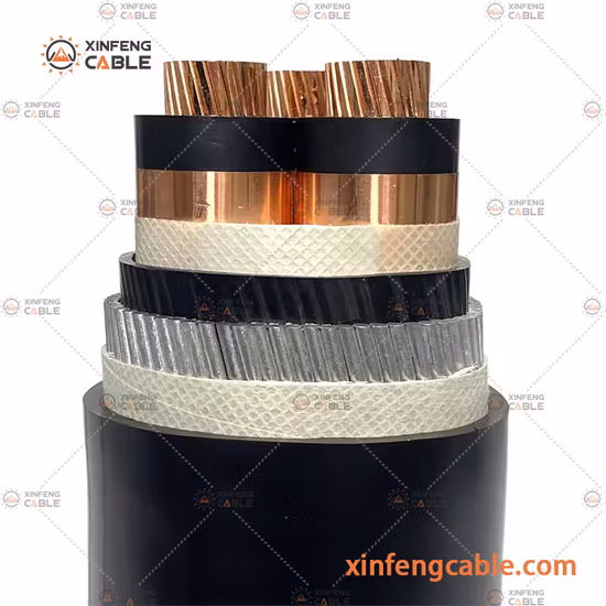 Cable de media tensión forrado PE blindado de alambre de acero con aislamiento XLPE de tres núcleos